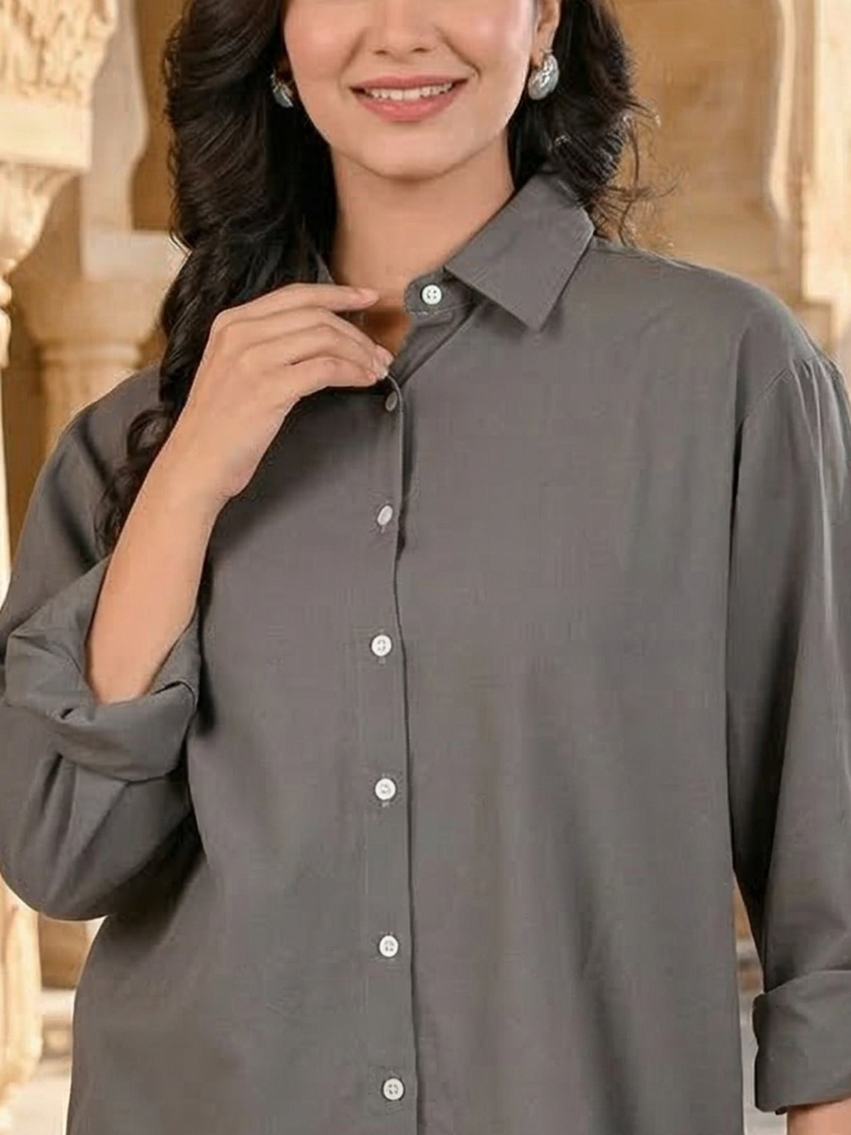 Grey Oversized Cotton Shirt