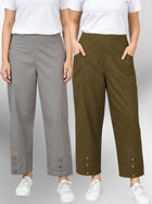 Grey & Mehndi Cotton Straight Cargo Pant Combo
