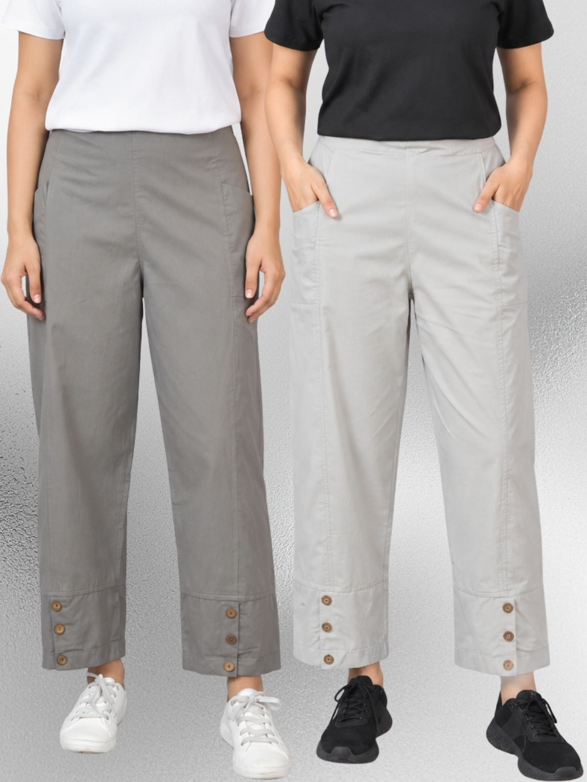 Grey & Melange Cotton Straight Cargo Pant Combo