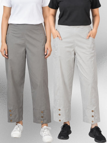 Grey & Melange Cotton Straight Cargo Pant Combo