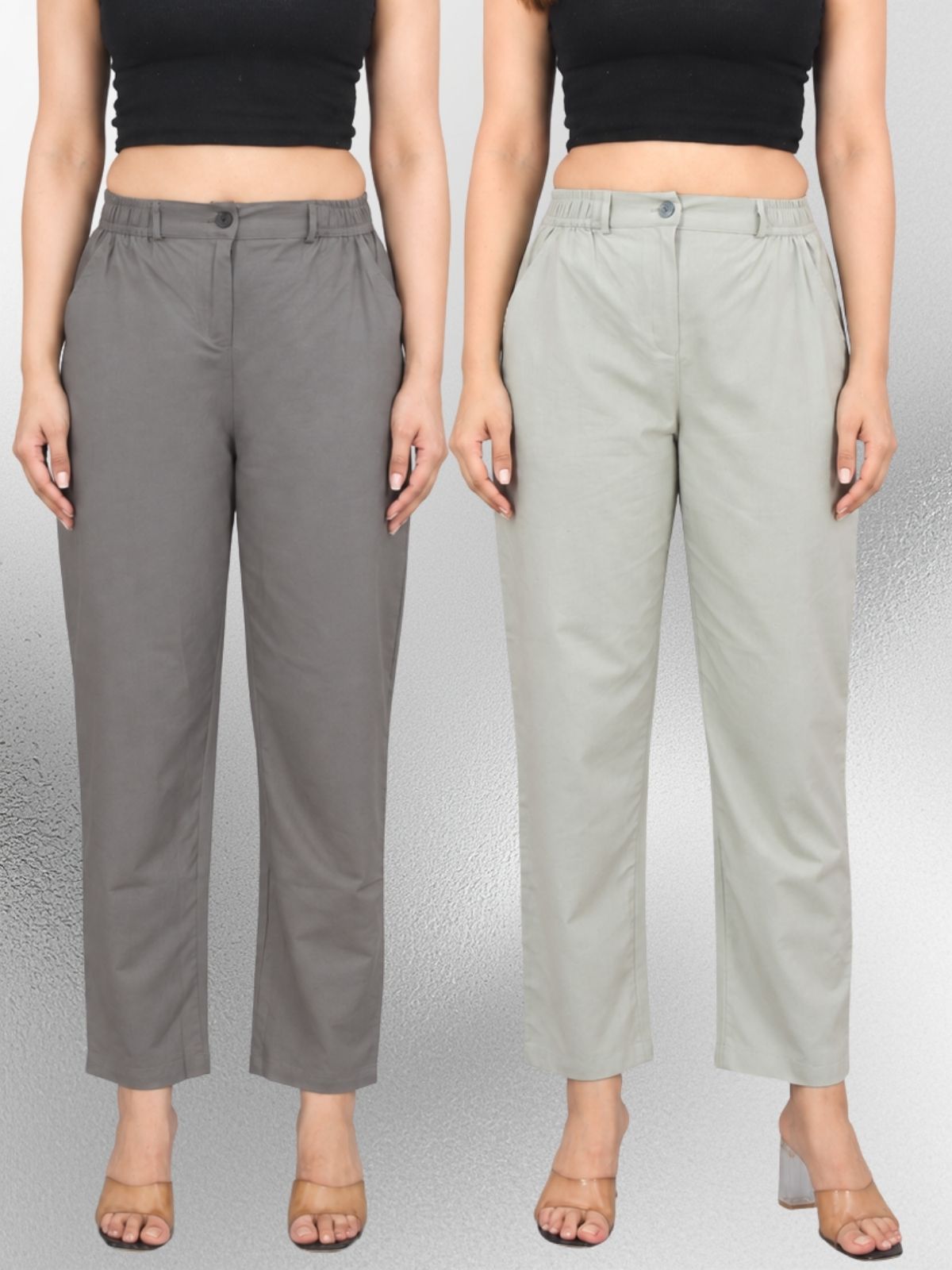 Grey & Melange-Regular Fit Cotton Formal Trouser Combo