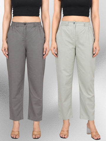 Grey & Melange-Regular Fit Cotton Formal Trouser Combo