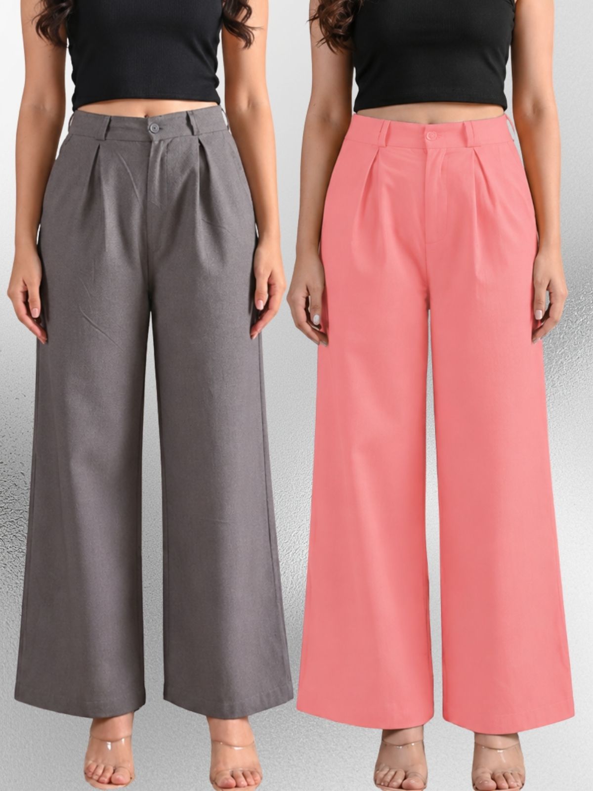 Grey & Pink-Cotton Wide Leg Pants Combo