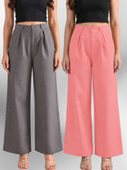 Grey & Pink-Cotton Wide Leg Pants Combo