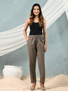 Grey Regular Fit Elastic Cotton Trouser