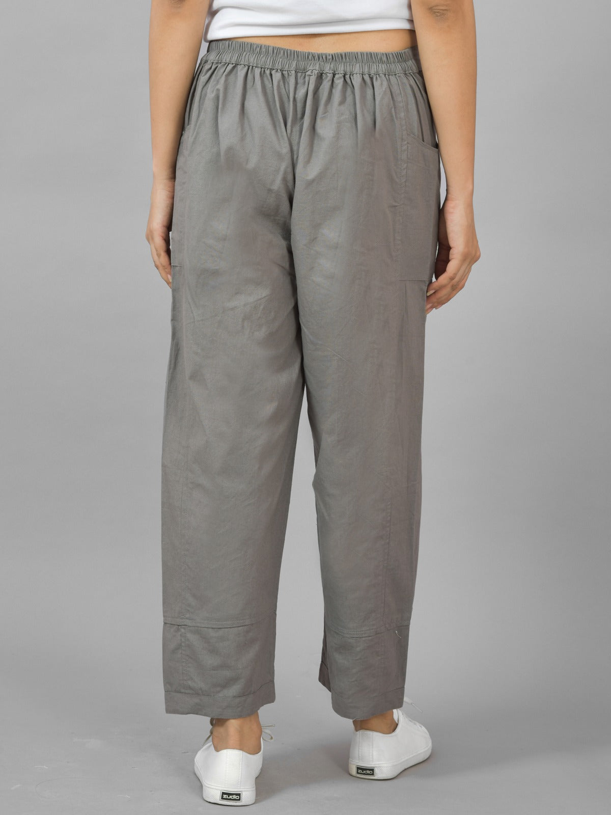 Grey Side Pocket Pure Cotton Straight Cargo Pant