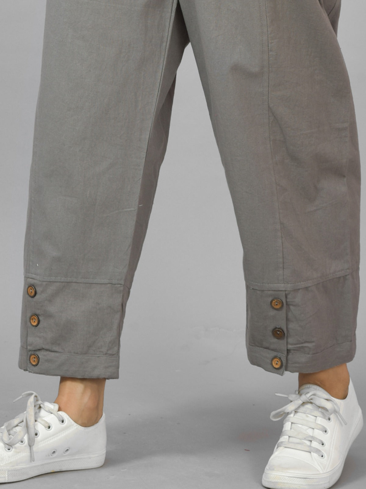 Grey Side Pocket Pure Cotton Straight Cargo Pant