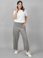 Grey Side Pocket Pure Cotton Straight Cargo Pant