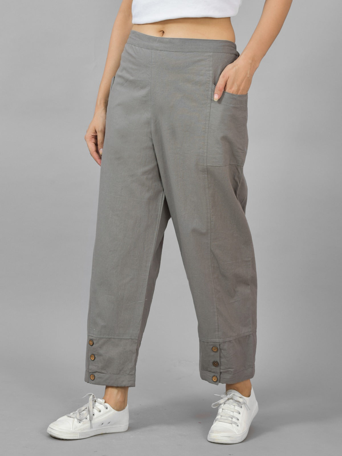 Grey & TealBlue Cotton Straight Cargo Pant Combo