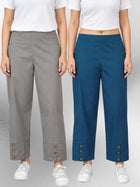 Grey & TealBlue Cotton Straight Cargo Pant Combo