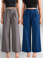 Grey & Tealblue-Cotton Wide Leg Pants Combo