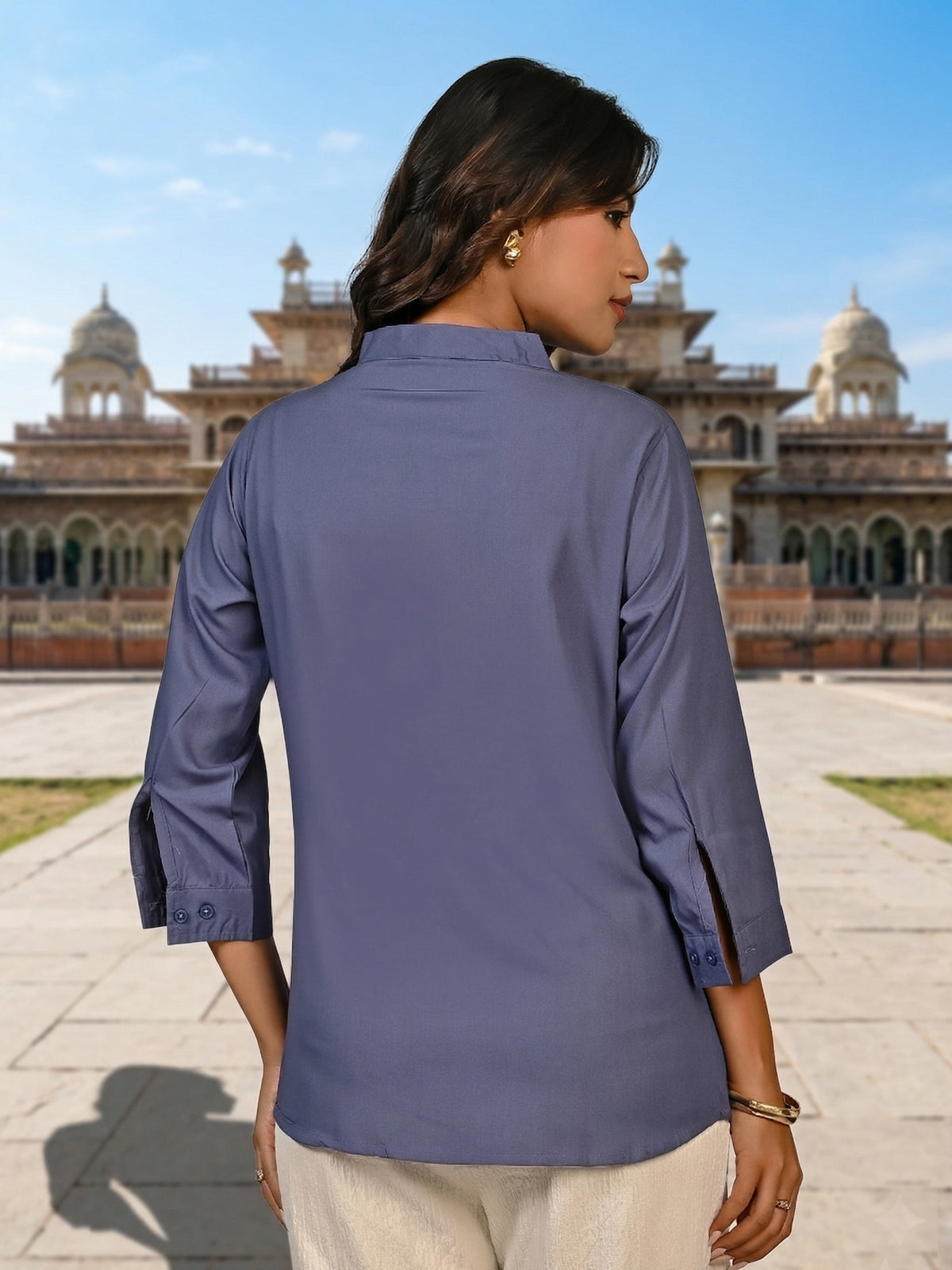 Grey Viscose Pleated Top