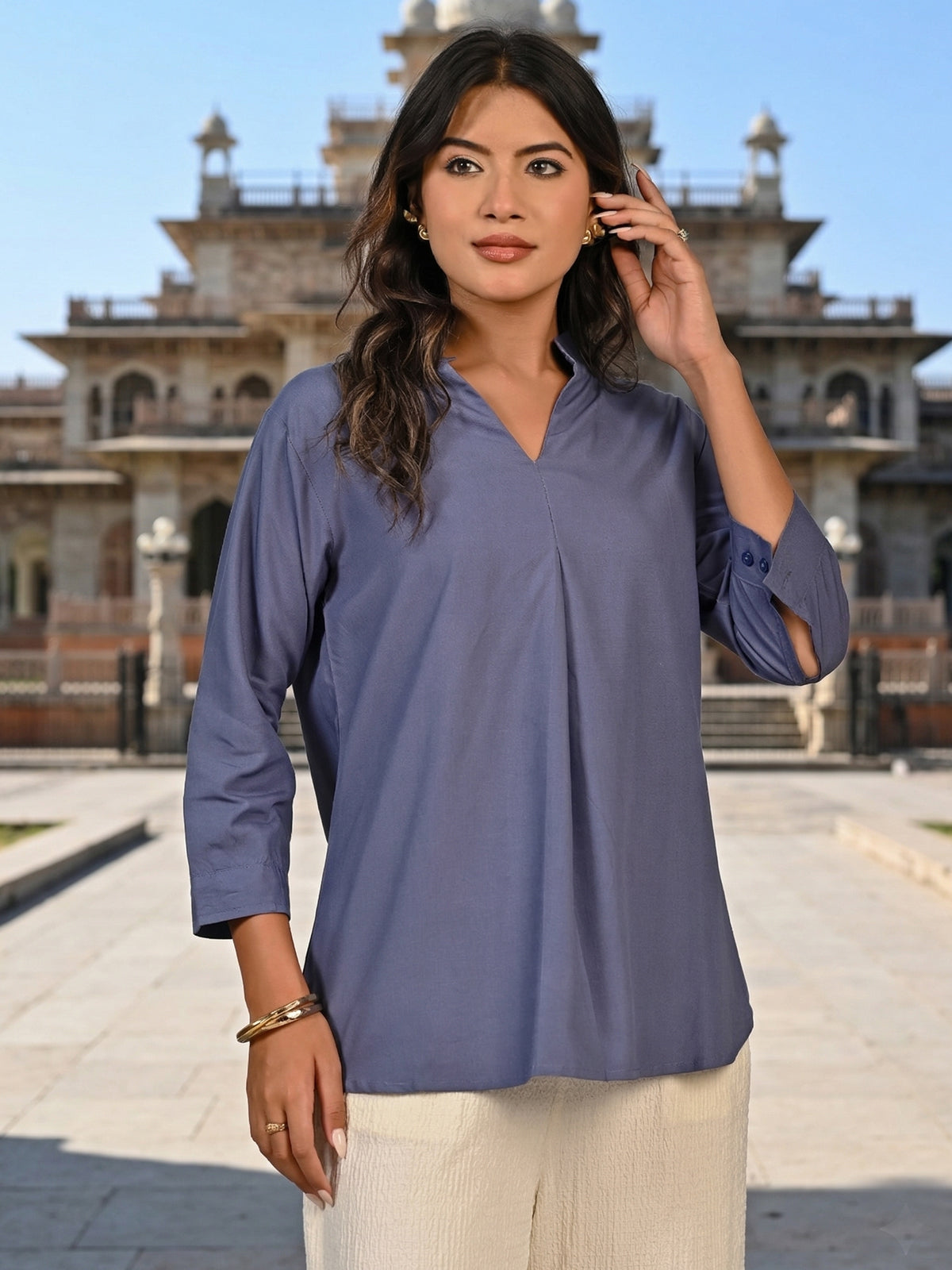 Grey Viscose Pleated Top