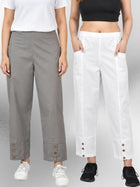 Grey & White Cotton Straight Cargo Pant Combo