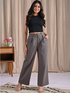 Grey Cotton Wide Leg Pants