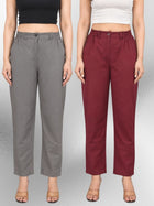 Grey & Wine Regular Fit Cotton Formal Trouser Combo