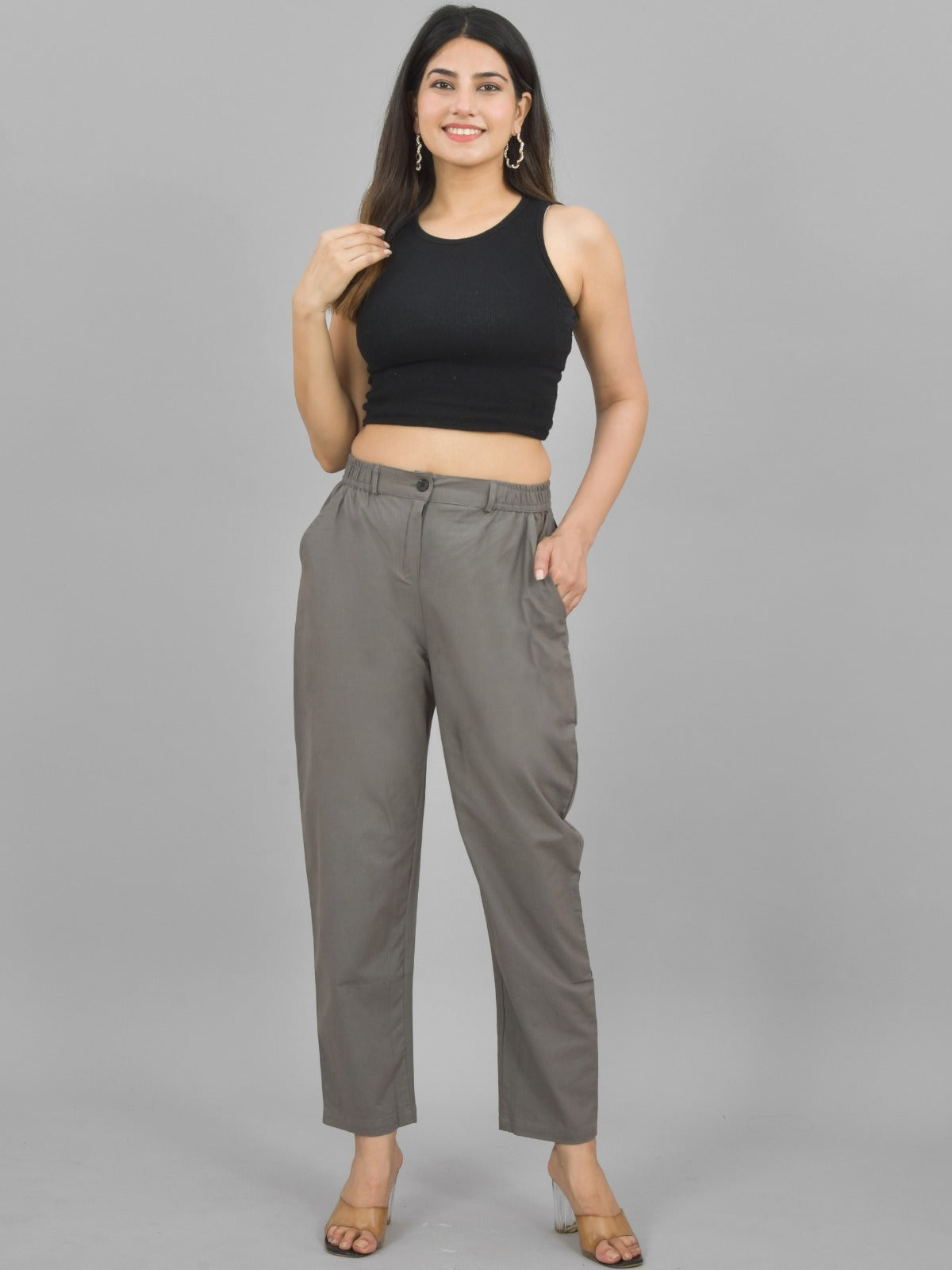 Grey & Melange-Regular Fit Cotton Formal Trouser Combo