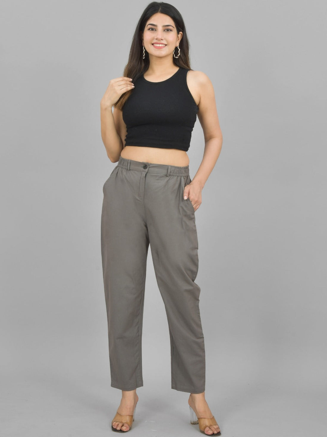 Grey & Navyblue Regular Fit Cotton Formal Trouser Combo