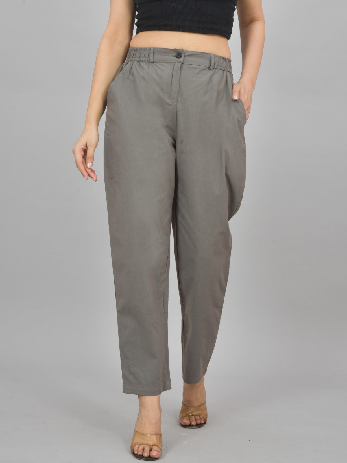 Grey & Melange-Regular Fit Cotton Formal Trouser Combo