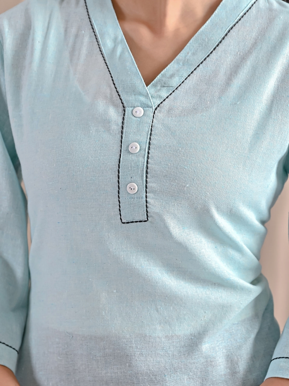Iceblue Handloom Anchor Thread Top