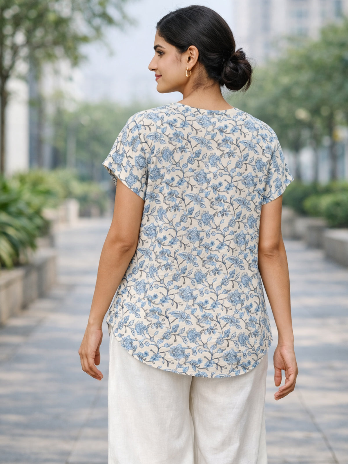 LightGrey Airy Linen Cotton Printed Top