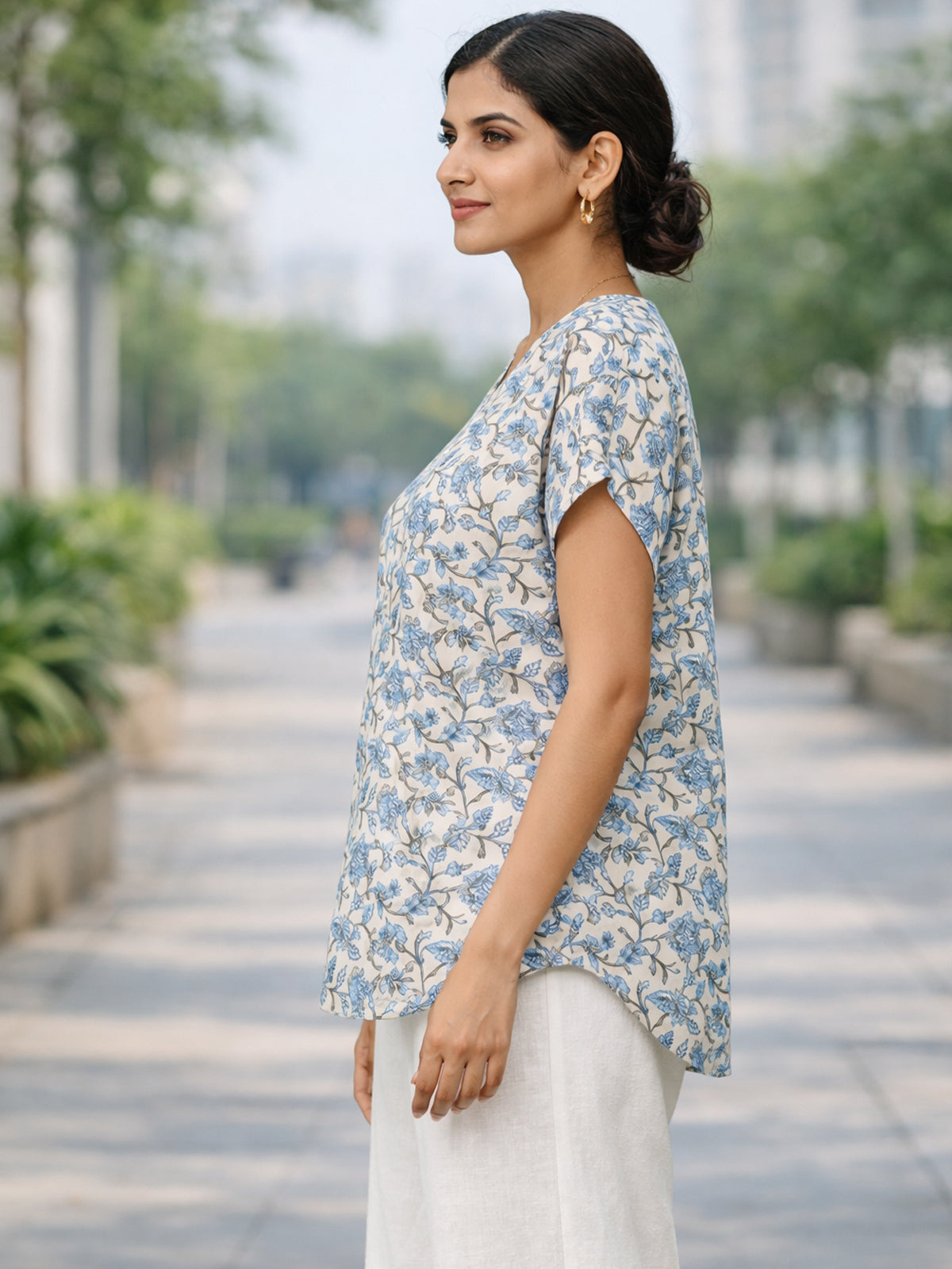 LightGrey Airy Linen Cotton Printed Top