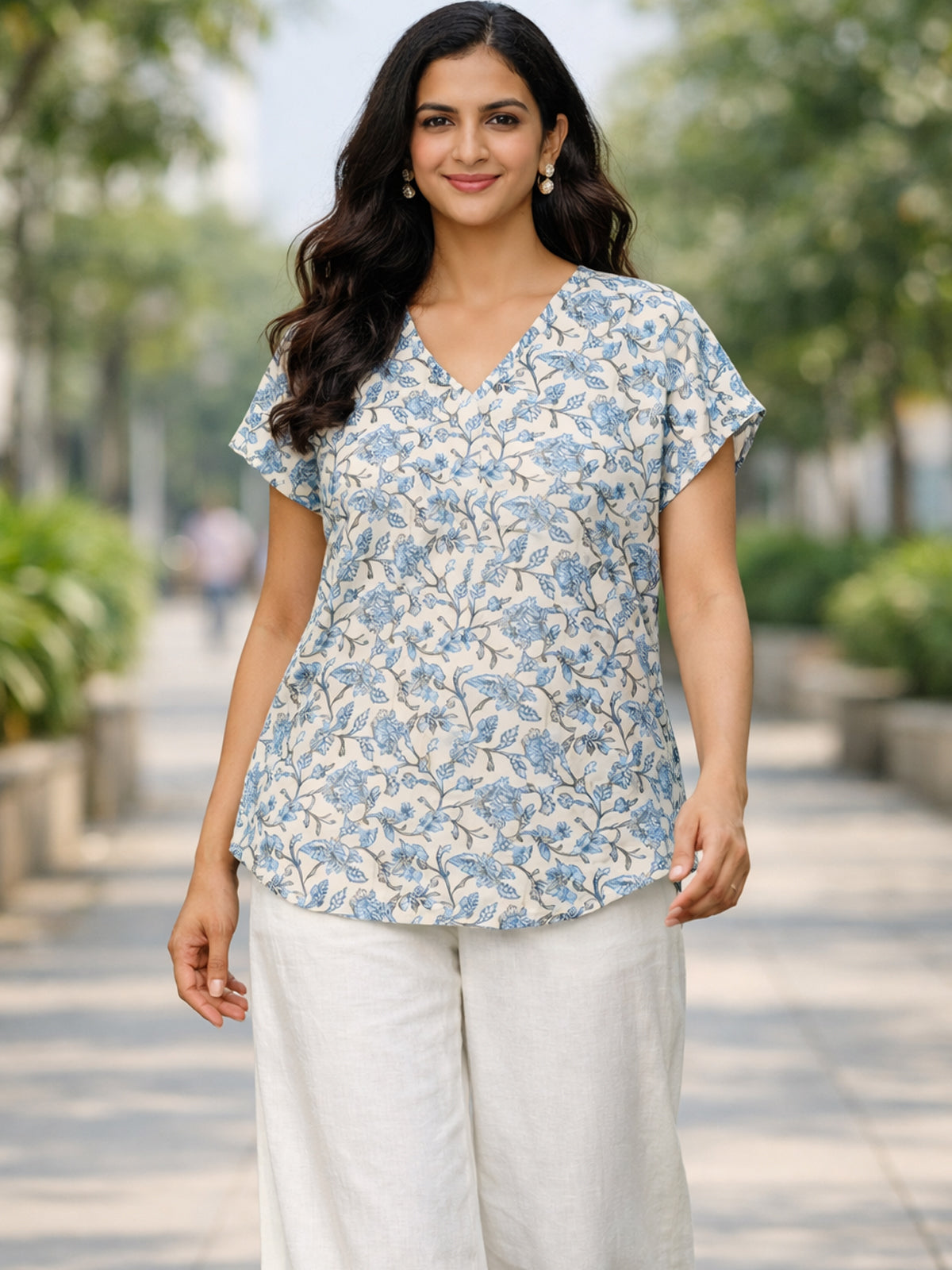 LightGrey Airy Linen Cotton Printed Top