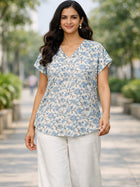 LightGrey Airy Linen Cotton Printed Top