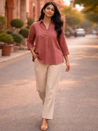 Light Brown Airy Linen Pleated Top