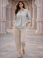 Light Grey Airy Linen Pleated Top