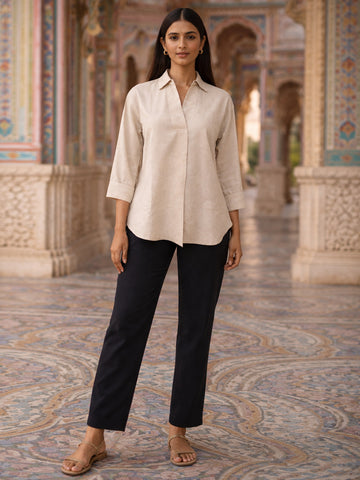 Light Pink Airy Linen Pleated Top