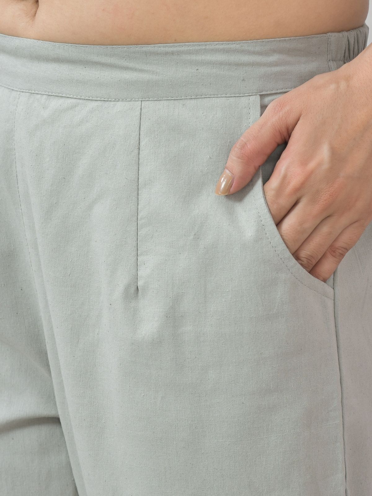 Melange Grey Half Elastic Airy Linen Cotton Pants
