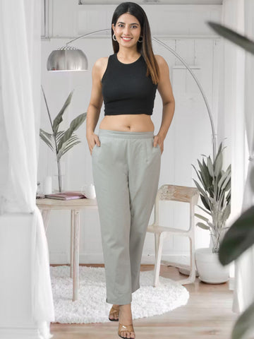 Melange Grey Half Elastic Airy Linen Cotton Pants
