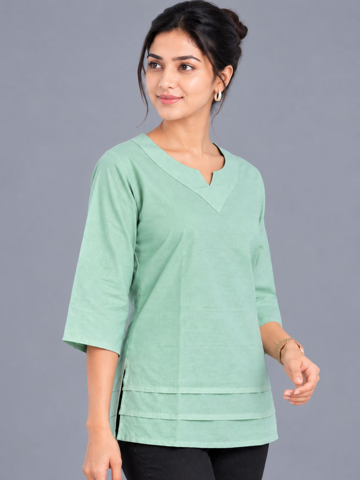 Light Green Cotton Leared Tops