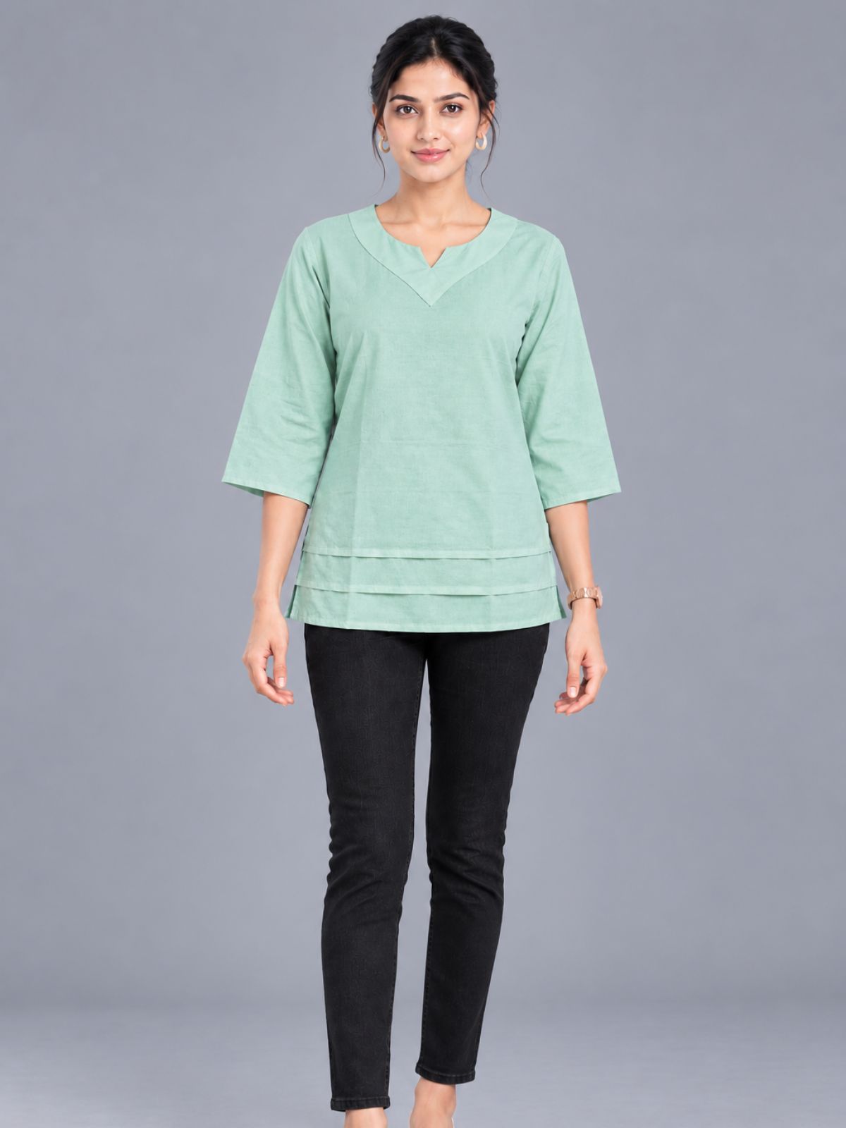 Light Green Cotton Leared Tops