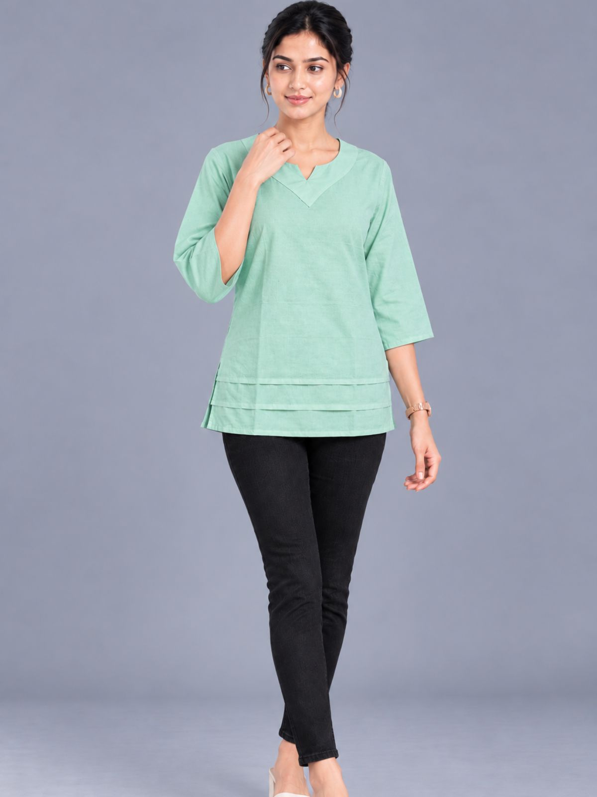 Light Green Cotton Leared Tops