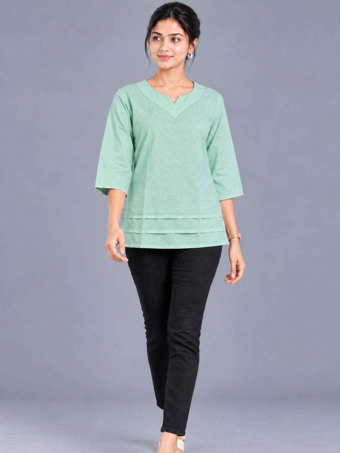 Light Green Cotton Leared Tops