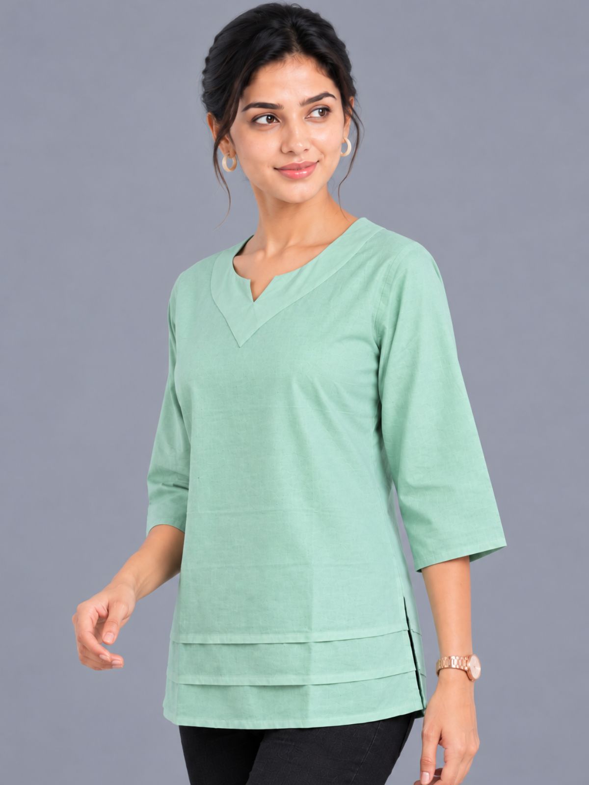 Light Green Cotton Leared Tops