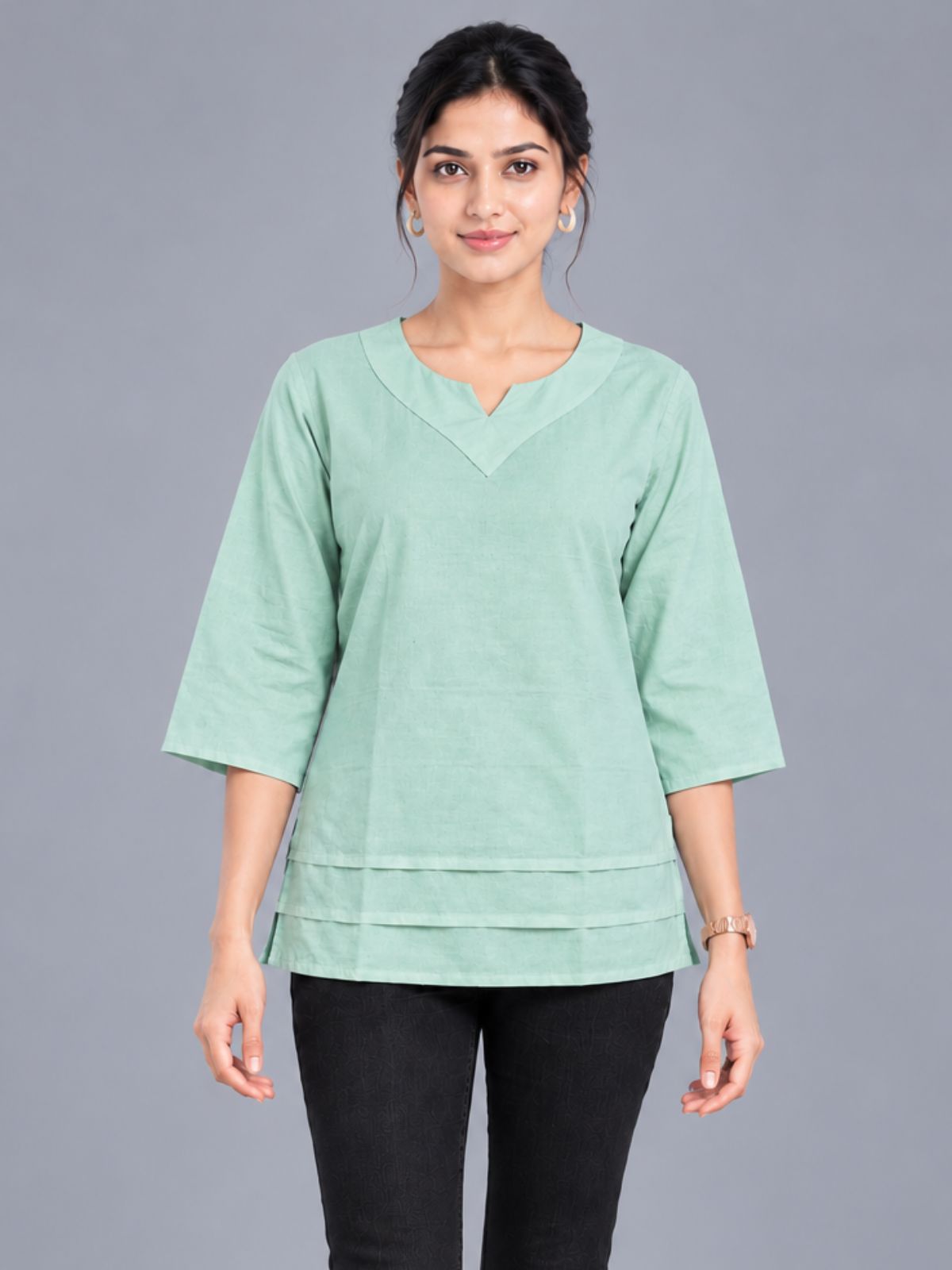 Light Green Cotton Leared Tops