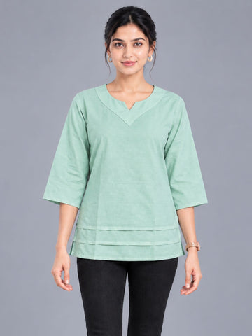 Light Green Cotton Leared Tops