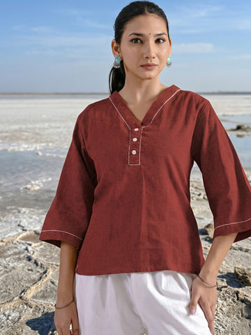 Maroon Handloom Anchor Thread Top