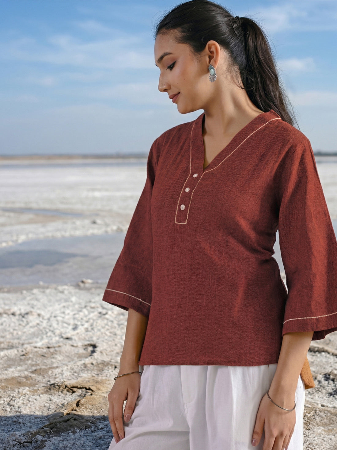 Maroon Handloom Anchor Thread Top