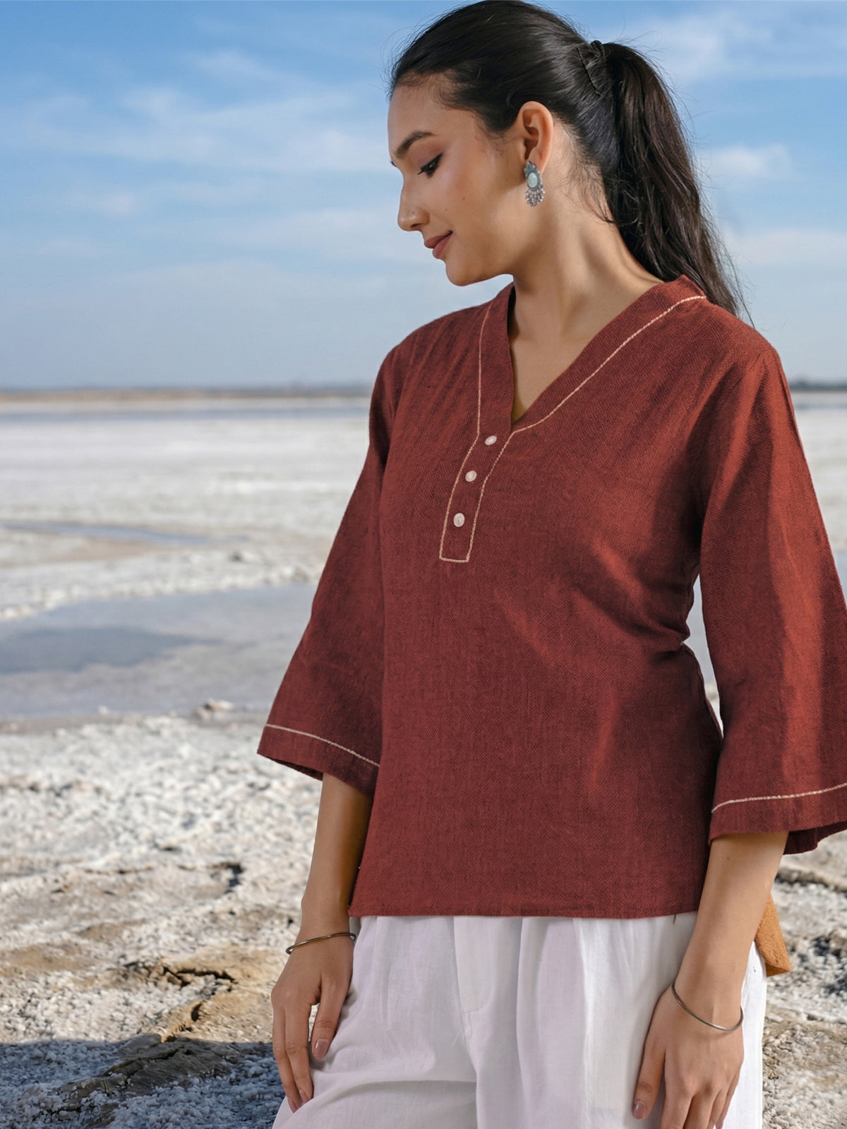 Maroon Handloom Anchor Thread Top