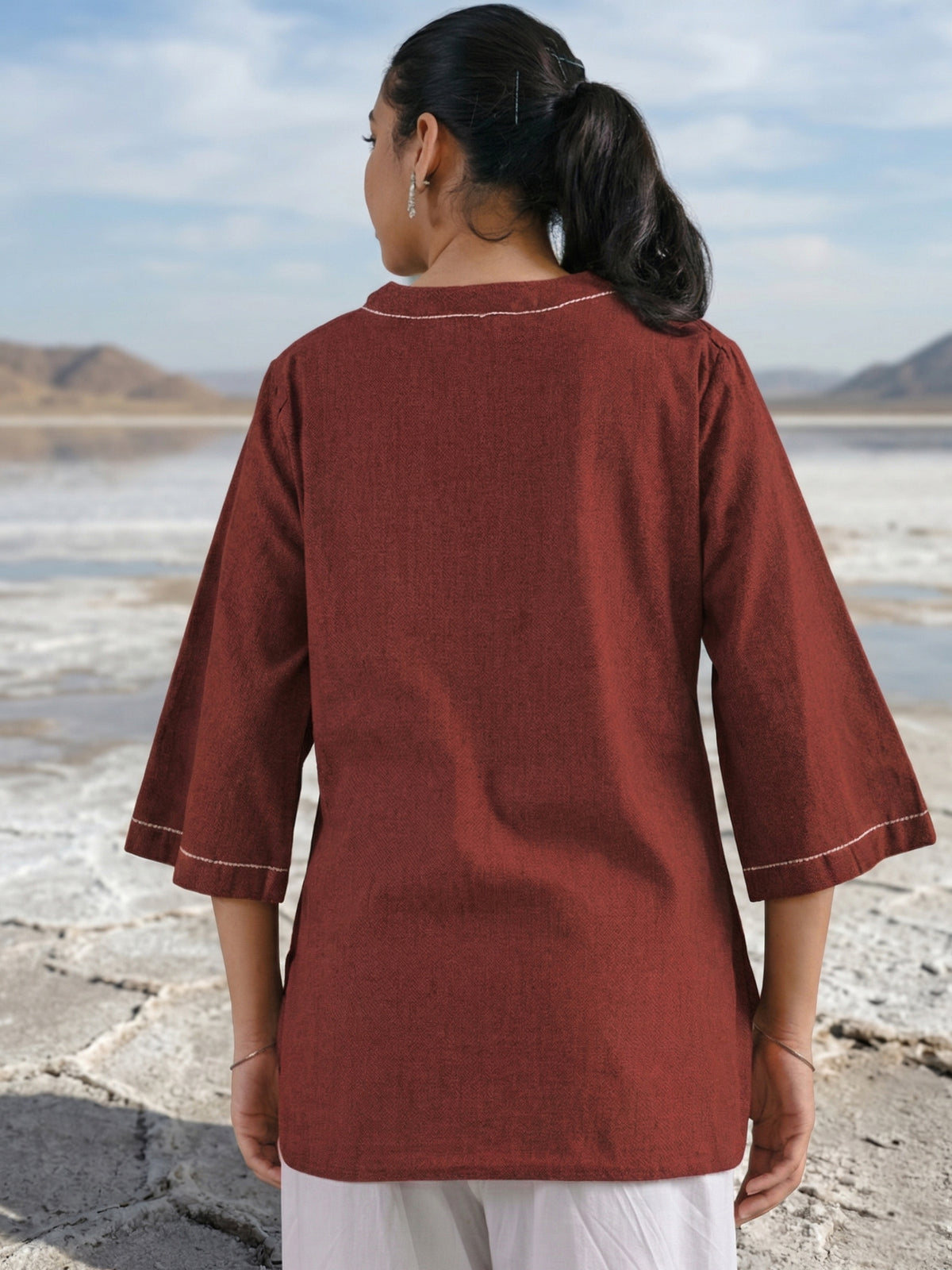 Maroon Handloom Anchor Thread Top
