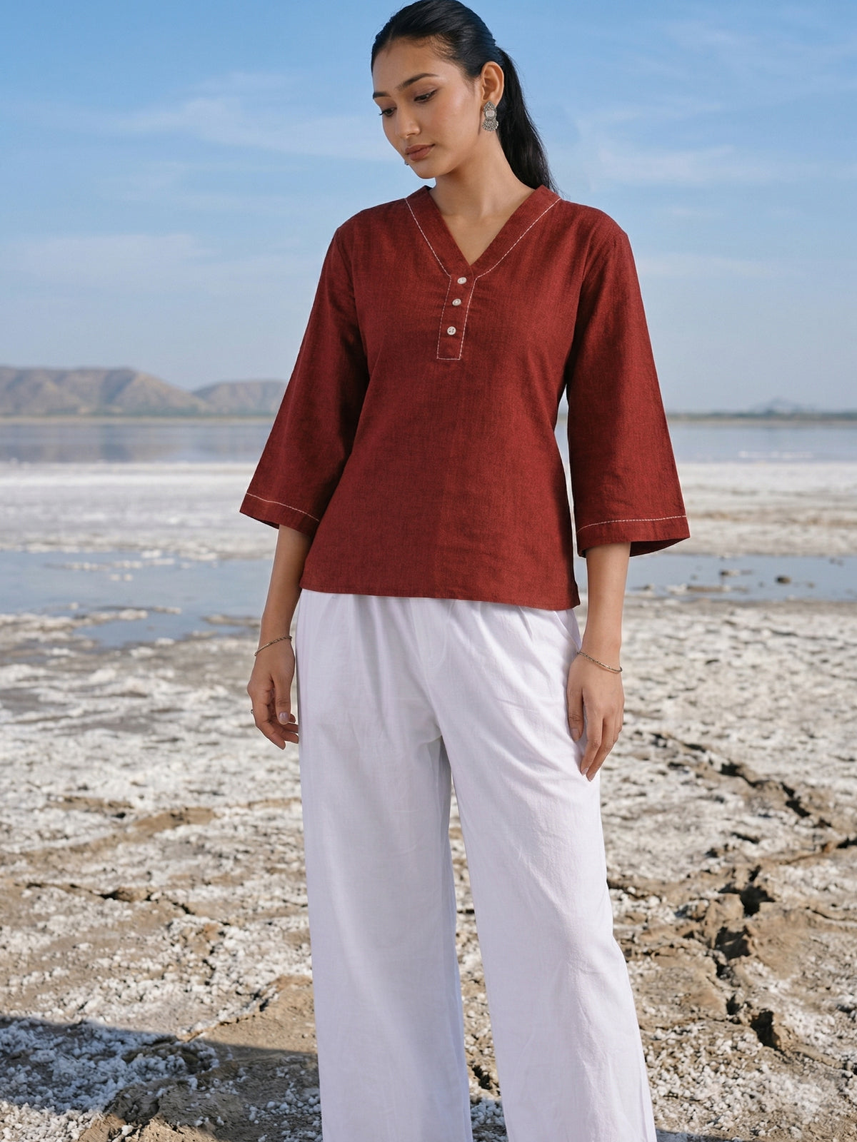 Maroon Handloom Anchor Thread Top