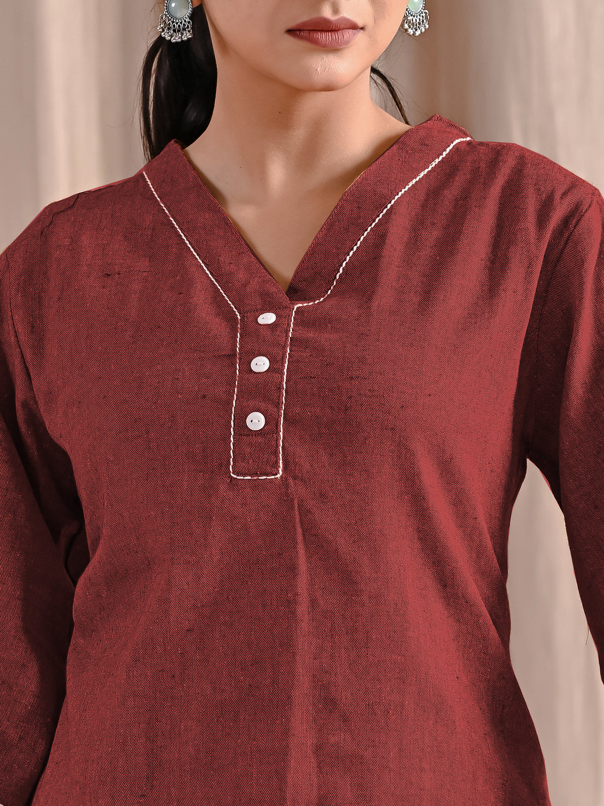 Maroon Handloom Anchor Thread Top