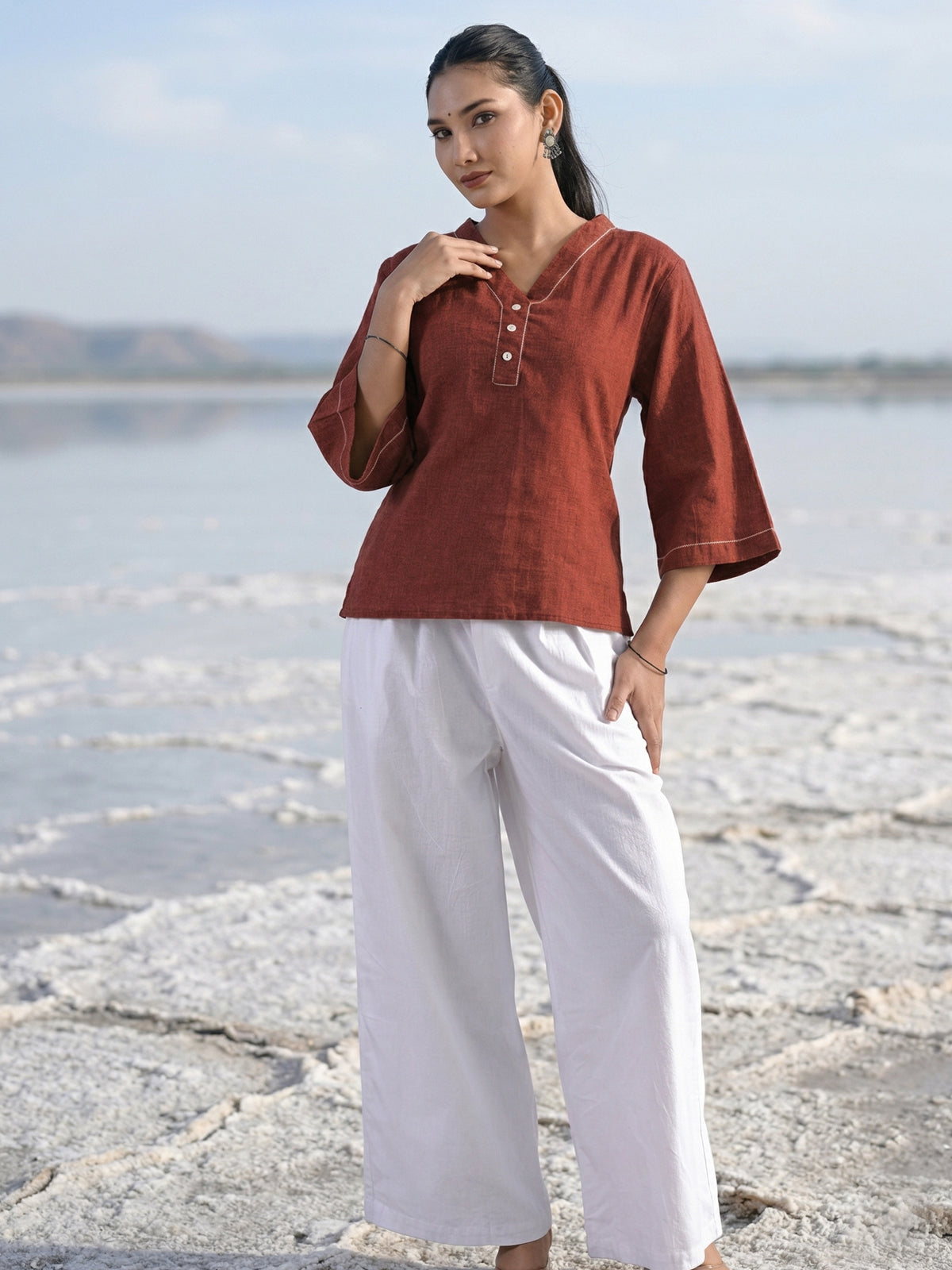 Maroon Handloom Anchor Thread Top