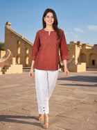 Maroon Handloom Cotton Yoke Top