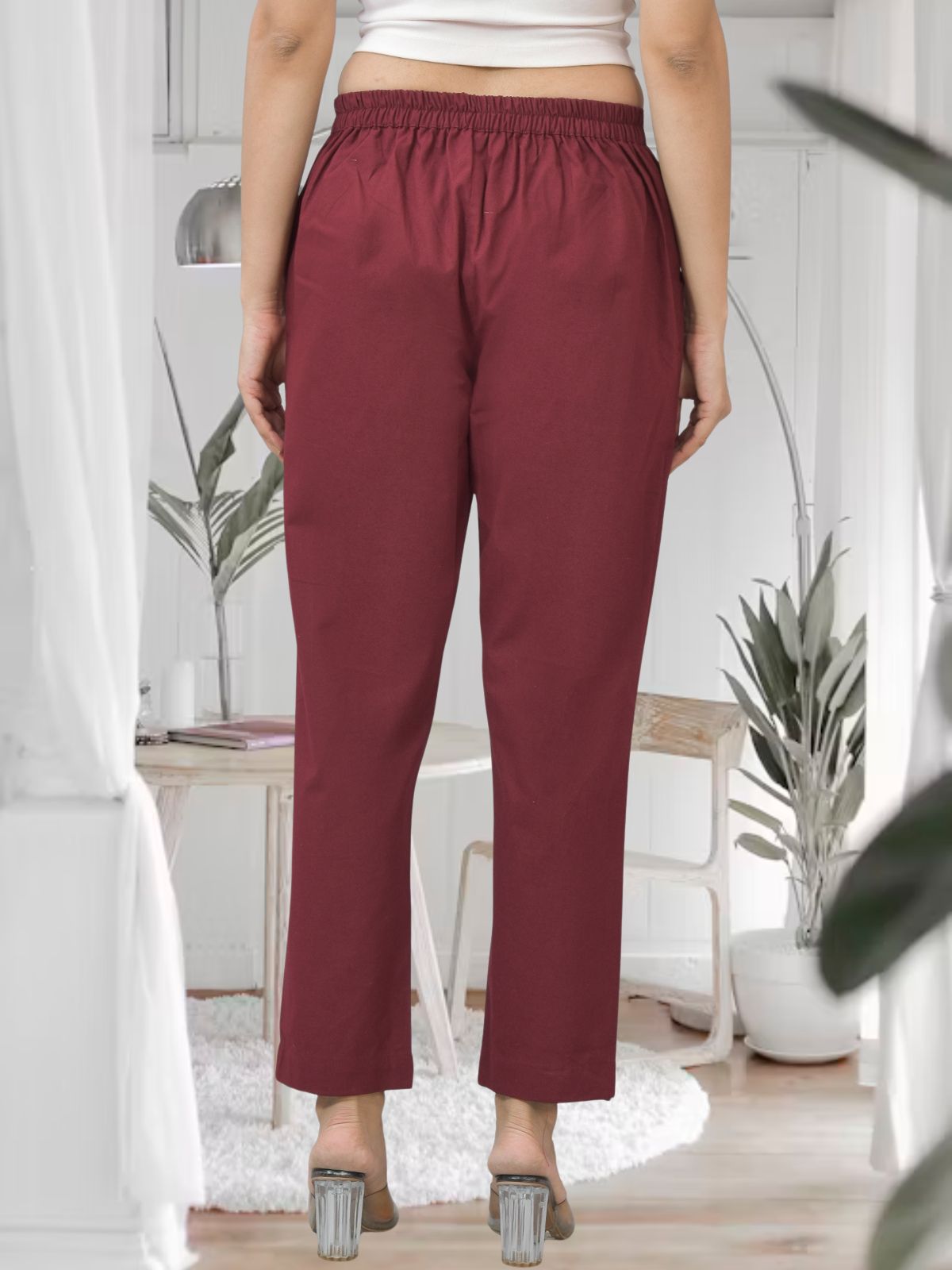 Maroon Half Elastic Airy Linen Cotton Pants