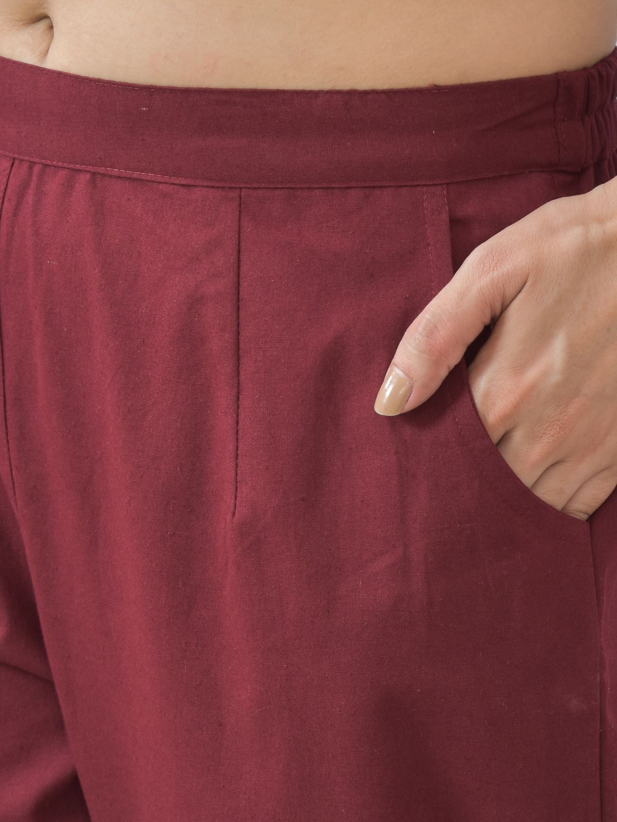 Maroon Half Elastic Airy Linen Cotton Pants